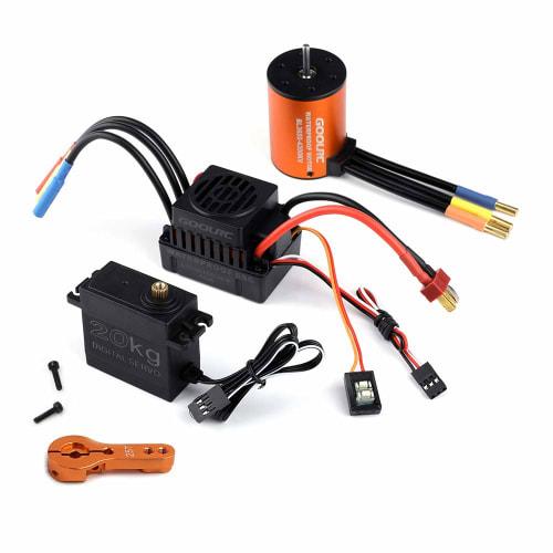 GoolRC Combo Set: 3650 4300KV Motor, 60 Brushless ESC, 20kg Servo with 25kg Servo Arm for 1/10 Scale RC Cars, Trucks, and Off-Road Use