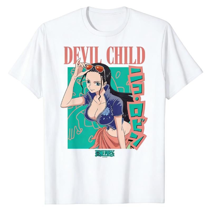 Nico Robin Devil Child One Piece TShirt Anime Female Character Print Crew Neck Breathable 100 Cotton Trendy Street Style Tops S