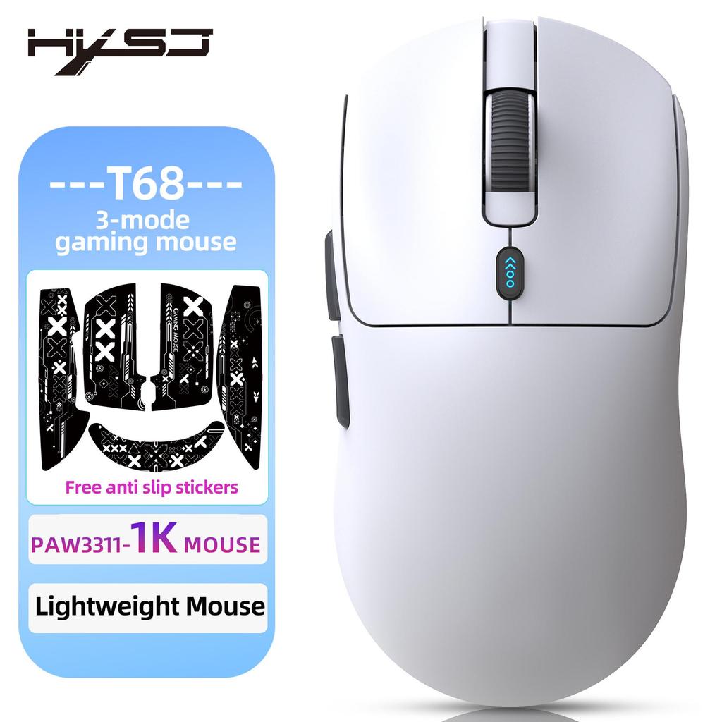 T68 Three-Mode Lightweight Gaming Mouse, 7-Button Programmable, TTC Micro-Switch, 12000 DPI.
