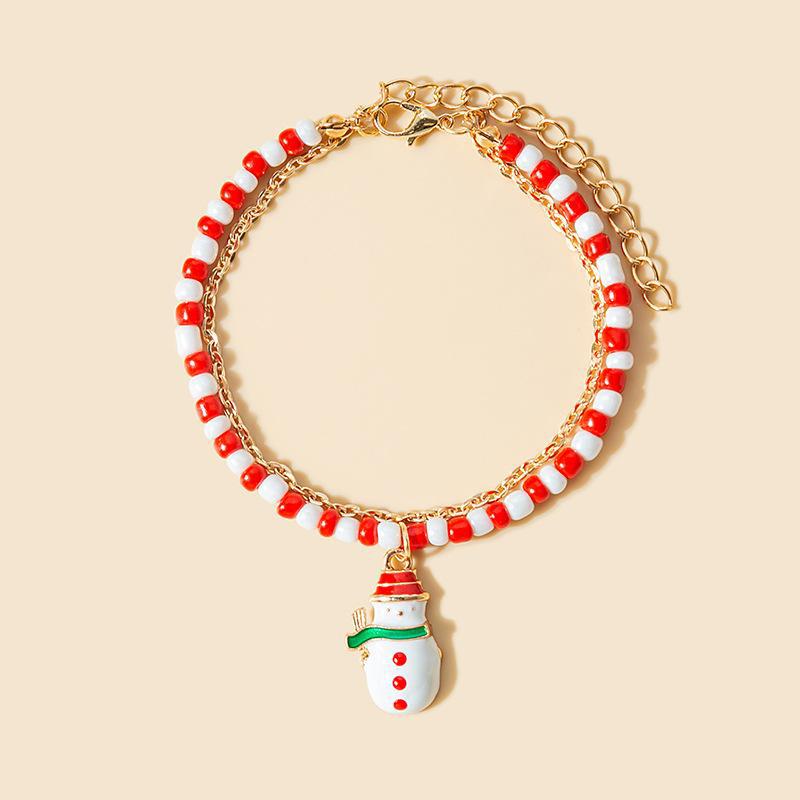 European-American Style Handmade Colorblock Beaded Bracelet with Cartoon Christmas Tree
