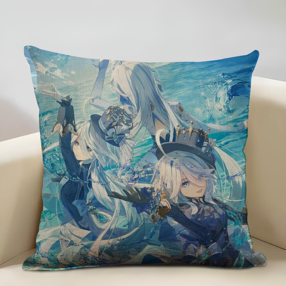 Genshin Impact Furina Cushion Household Decoration Linen Sofa Cushion Cover: Skin-Friendly & Breathable with Invisible Zipper