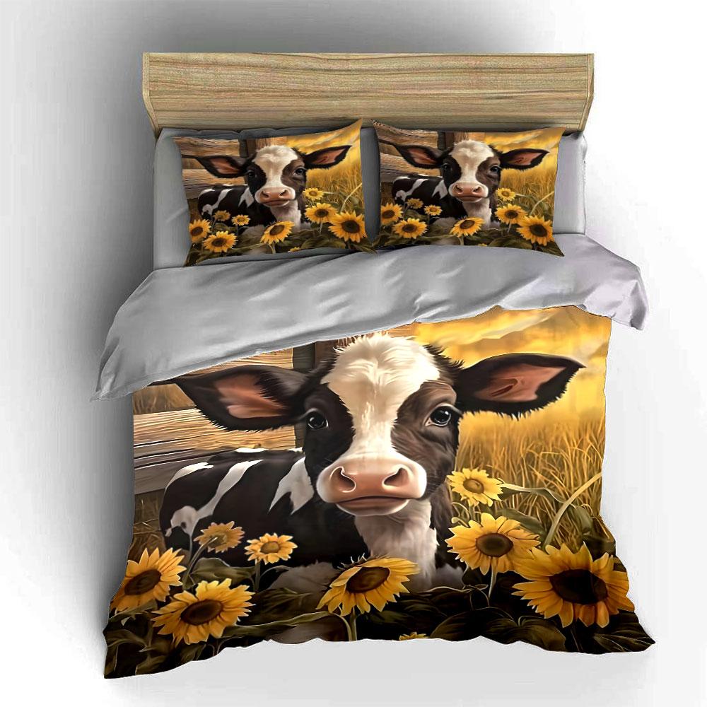 "Charming Cow Amidst Sunflowers." Bedding Sets Duvet Covers Pillowcases(1* Duvet Cover 2* Pillowcases Without Duvet Insert)