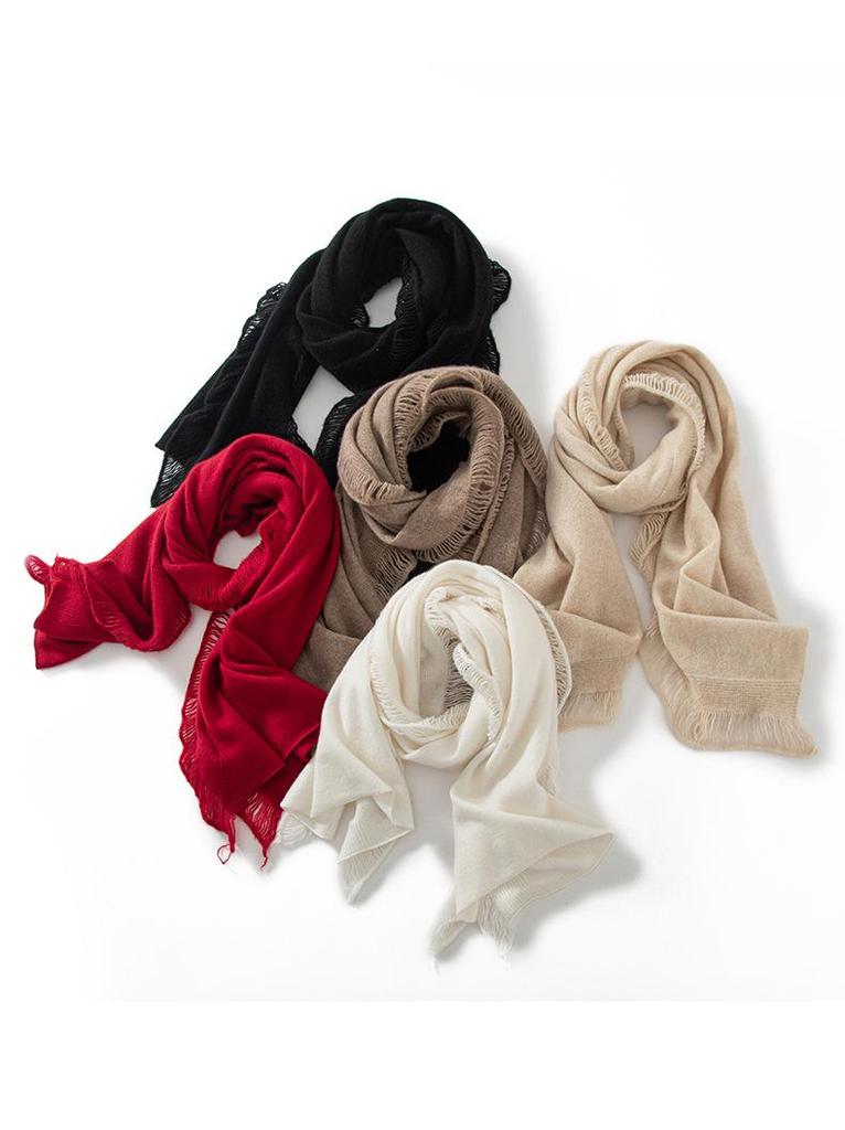 Women's 100% Cashmere Scarf - Soft, Warm, Elegant Knit with Tassels for Autumn and Winter.