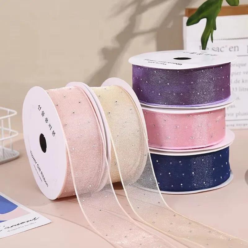 10Pcs Hotfix Crystal Organza Ribbon Trim 2.5Cm/4.0Cm 10 Yards For Handmade Bows Hair Clips Garments And Gift Boxes