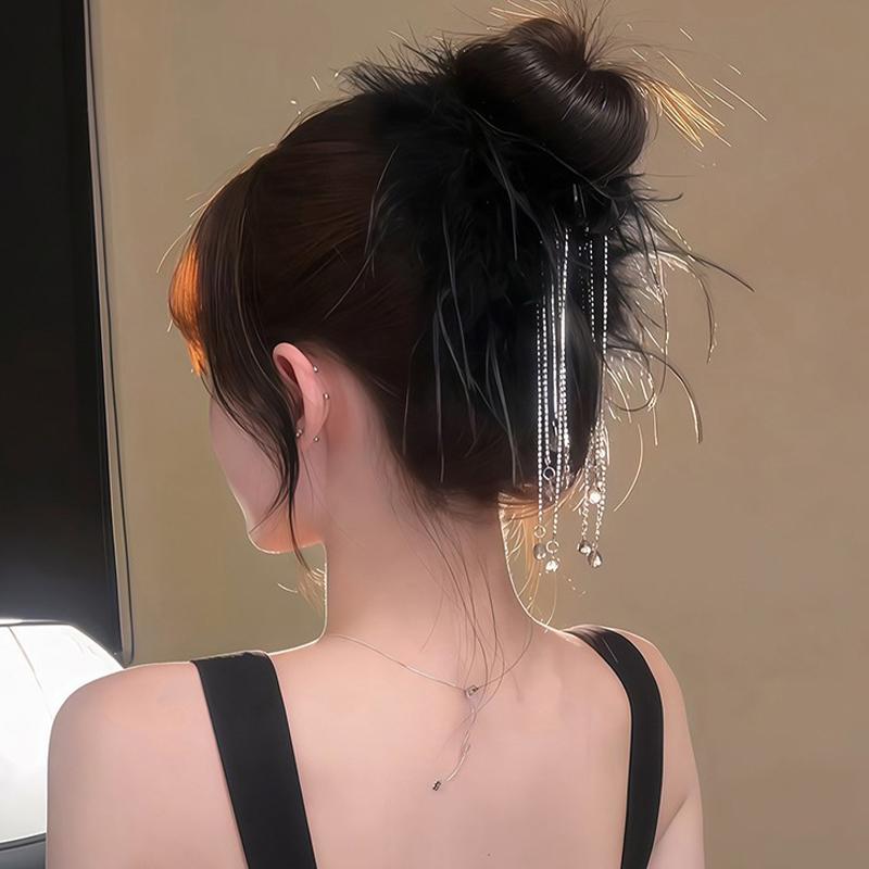 Black Feather Tassel 13Cm Claw Clip Women Hair Accessories For The Back Of The Head