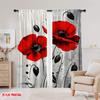 2Pcs,2D Plane Printing Curtain Popular Red Poppy Duo Versatile Fabric (Without Rod) Home Decor Ldeal For Season Home Decor For