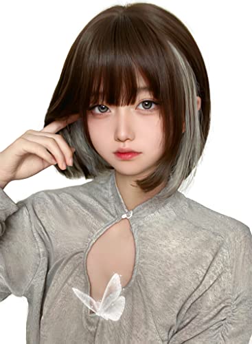 

Women s Bob Wig, Short, Inner Color, Full Wig, Straight, Natural, Heat-Resistant, Slimming, Perfect for Crossdressing, Harajuku, and Everyday Wear, In