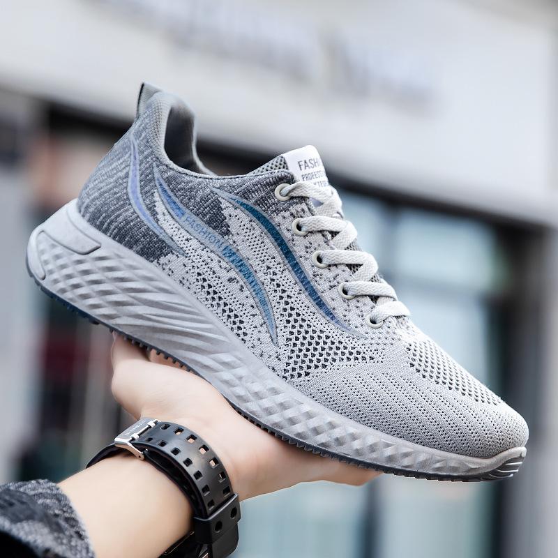 

23 autumn new trend fly-woven breathable casual shoes men s sports shoes lace-up non-slip soft sole low-top running shoes 44 серый