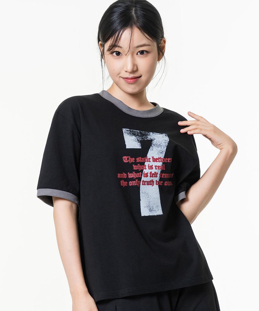 MOZMOZ Seven Graphic Ringer T-Shirt Black