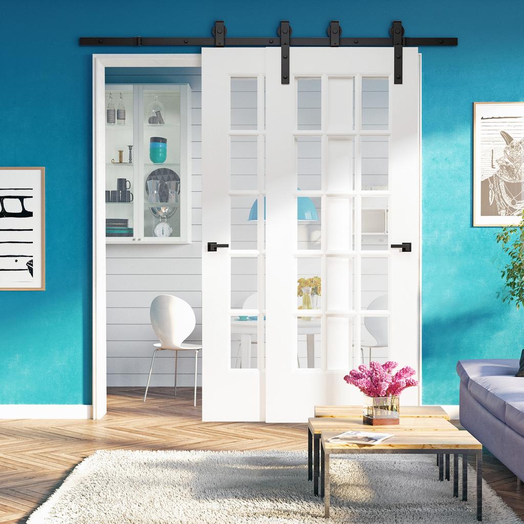 Sliding Door Hardware Kit, 200 cm, Carbon Steel, 2 Wooden Doors, Black