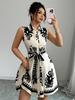 European & American Women's Summer 2025 Sleeveless Lace-up Waist-cinching Printed Dress