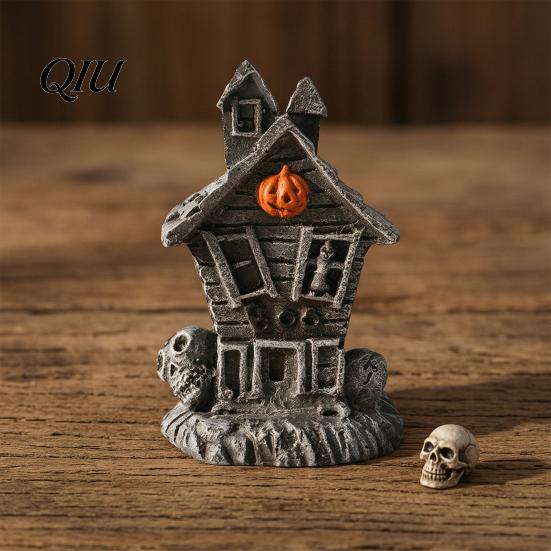 Skull Ornaments For Halloween Haunted House Ornament, Resin Miniature, Dark Shape Miniature Scene Decor with Elements Desktop Decoration for