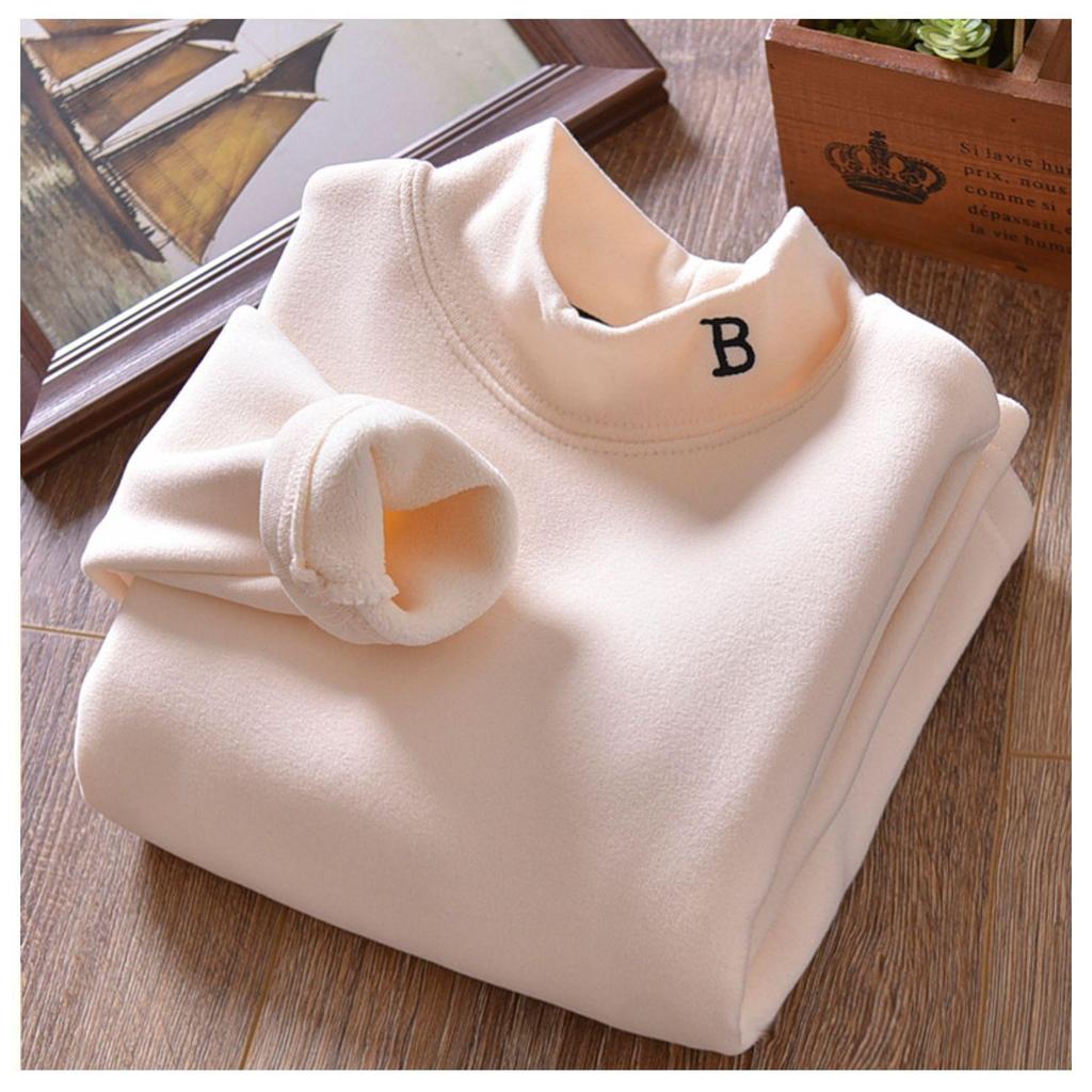 Boys' Half-Turtleneck Warm Autumn Winter Shirt with Velvet  Thickened Medium and Large Children's Clothing for Boys