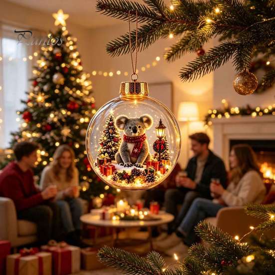 Luminous Holiday Hanging Decorations Glowing Christmas Story Ornament, Light-Up Ball Decor with Warm LED Light, Miniature Scene Ornaments Mini