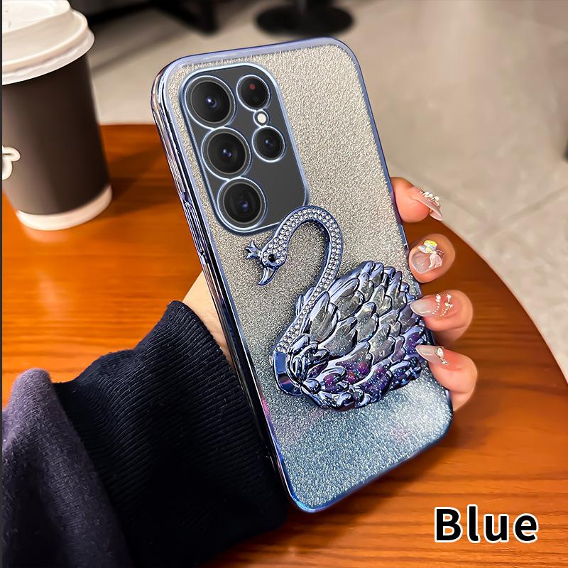 Suitable for Samsung S25 Ultra Quicksand Diamond Inlaid Swan Bracket Mobile Phone Case A17 Flash Powder A35 Anti Fall A52 Soft Shell 6
