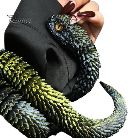 

3D-друкована іграшка зі змією. Шарнірна прикраса зі змією. Колекційна гнучка підроблена іграшка зі змією для прикраси столу в домашньому офісі. золотистий/чорний