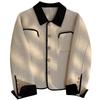 Womens Beige Double-Sided Wool Blend Short Coat Winter French Chic Casual Outerwear