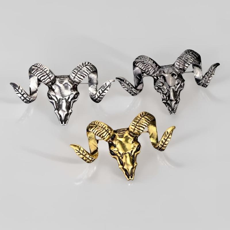 Retro Ram Skull Brooch Polished Alloy Metal Unique Gothic Punk Style for Party Wear Fashion Jewelry Accessory for Teens