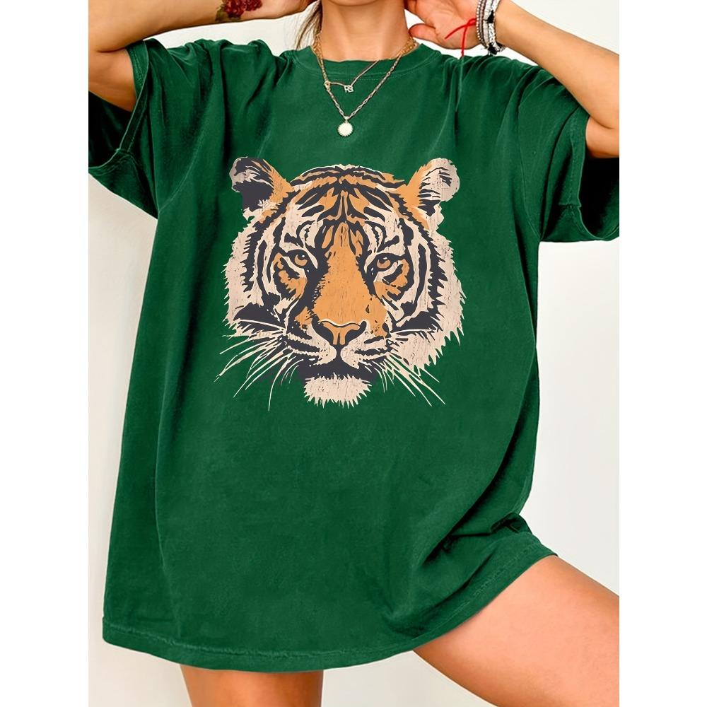 Women's Vintage 90s Tiger T-Shirt Tee Cotton Unisex Harajuku All-season Oversized Loose Tops Short Sleeve Hip Hop