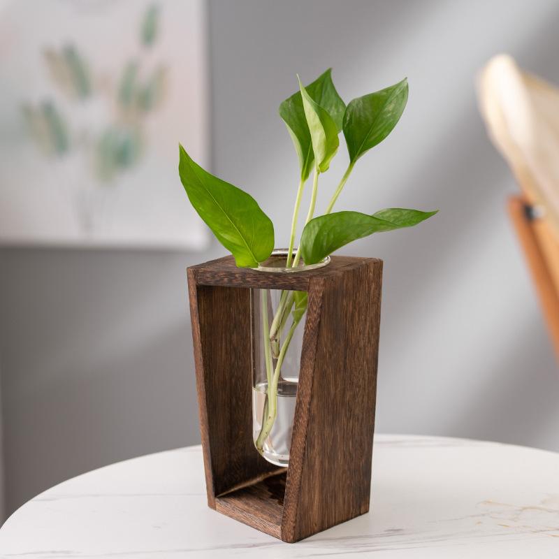 

New wooden vase, hydroponic flower arrangement decoration ornament, dried flowers, water cultivated green ivy container