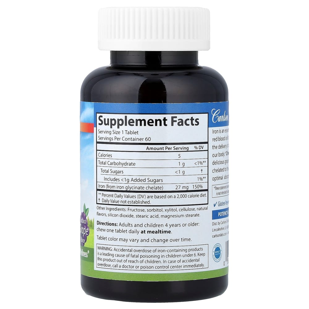Carlson Labs Chewable Iron Natural Grape 27mg 60 Tablets