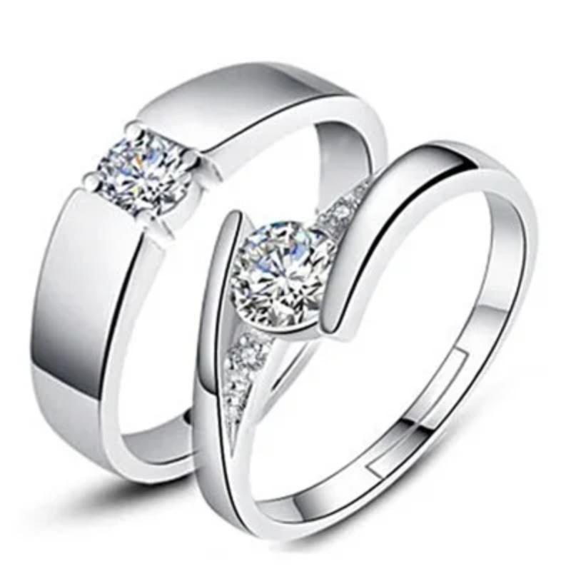 Fashion Exquisite Silver Color Pair Rings for Women Men Adjustable Couple Engagement Wedding Gift Jewelry Accessoires