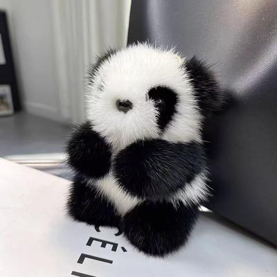Plush Faux Mink Panda Charm Fluffy Long Hair Bag Accessory.Perfect Adorable Decoration for Totes & Backpacks