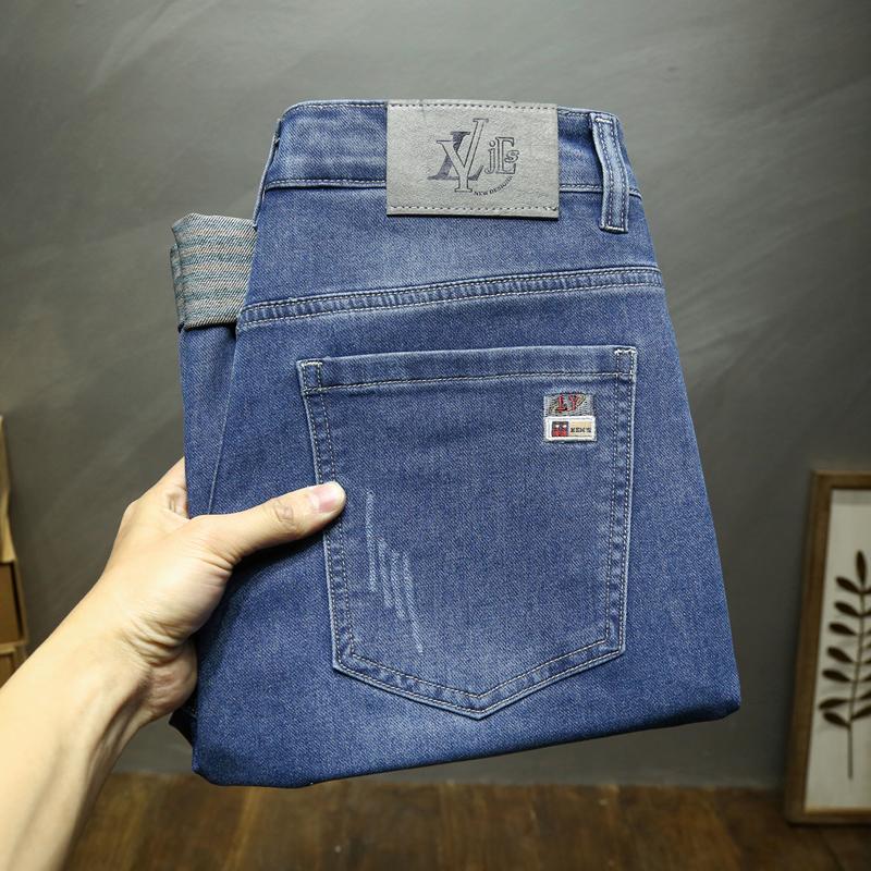 Dobrej Jakości Czarne Szare Niebieskie Obcisłe Dżinsy Męskie Wiosna Lato Slim Fit Dżinsy Denomowe Męskie Bawełniane Elastyczne Spodnie Jeansowe Cowboy LY2301