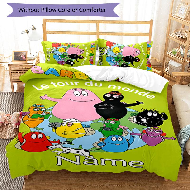 3pcs Custom Name Barbapapa Bedding Set Duvet Cover Closure Includes 1 Duvet Cover & 2 Pillowcases for All Seasons Bedroom Decor