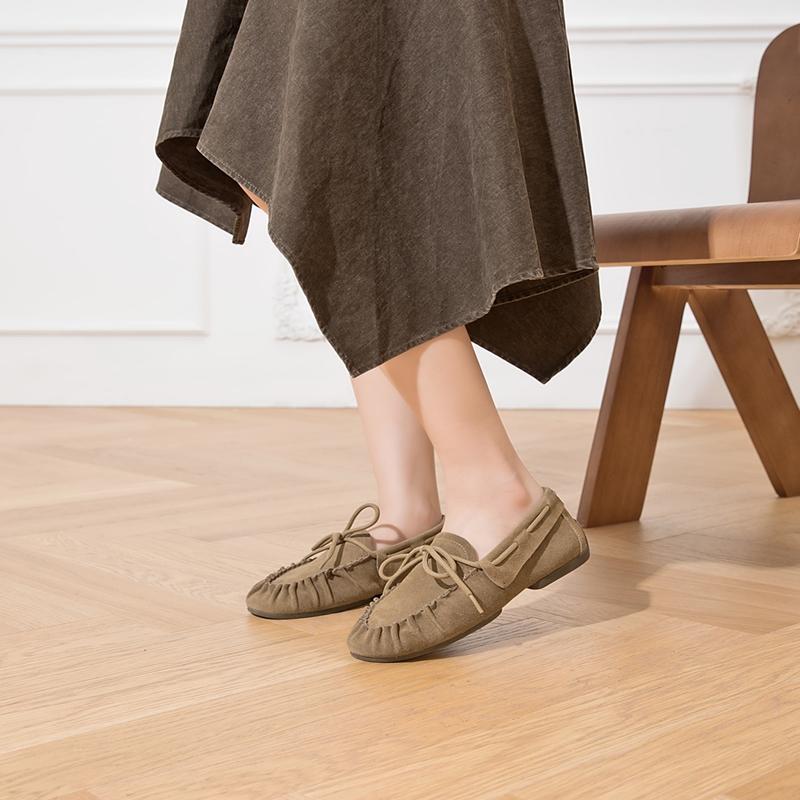 Women Loafers British Style Genuine Leather Beanie Shoes Women Flat Non-slip Vintage Slip-on Moccasins for Women