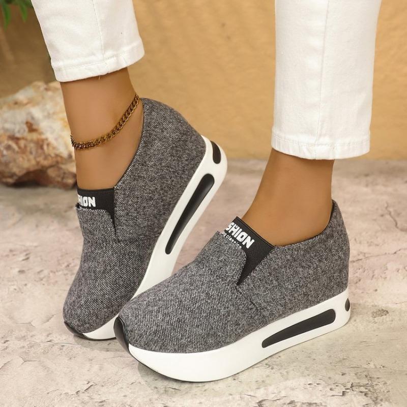 Women's fashion flat bottom inner height increase mesh yarn breathable casual single shoes support platform one piece