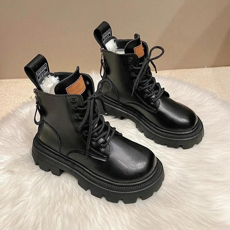 Fashion Ladies Shoes 2024 Warm Modern Women's Boots Classics Ankle Boots Women Cross-tied Round Toe Med Heel Back Zip Sewing Shoes Women