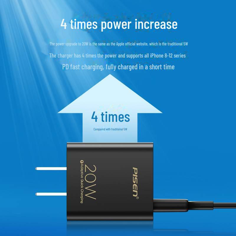 PISEN PD20W Mini Portable Fast Charger - Suitable for Apple & Huawei, Single USB-C Port, Customized for Travel.