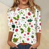 Women's Tops Three-quarter Sleeve Shirt V-neck Loose Casual Shirt Print T-shirt