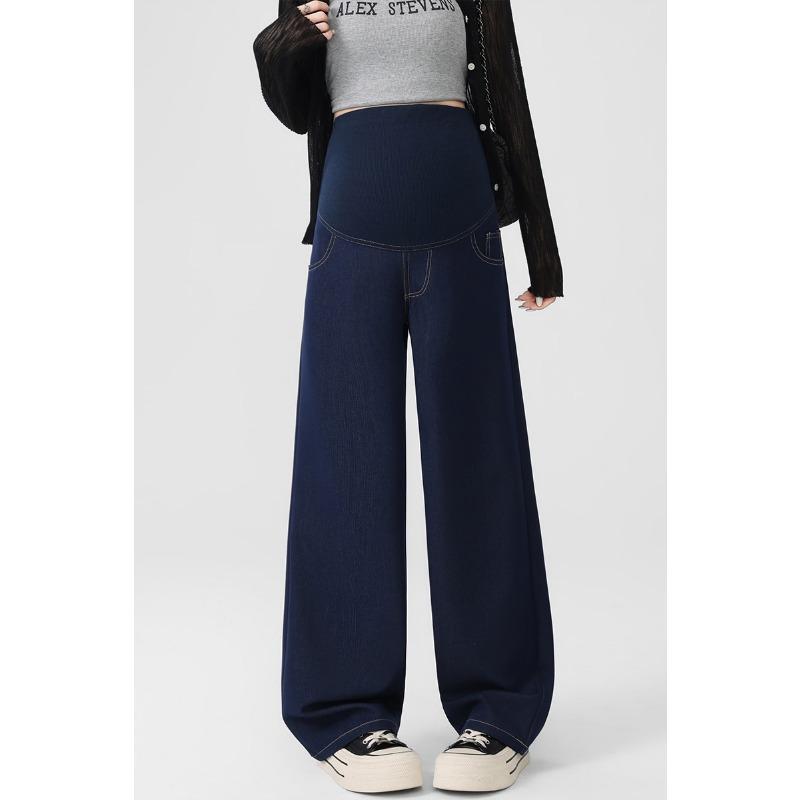 

0 Pregnant women tannin blue jeans wide-leg pants straight-leg pants, pregnant women s belly support pants do not fade, wear casual pants M