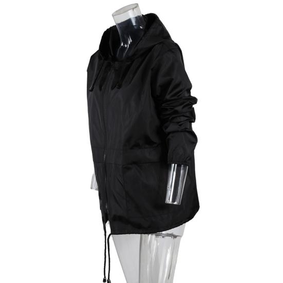 Veste Imperméable Fine à Capuche Zippée pour Femme Camping Extérieur Couleur Unie Imperméable