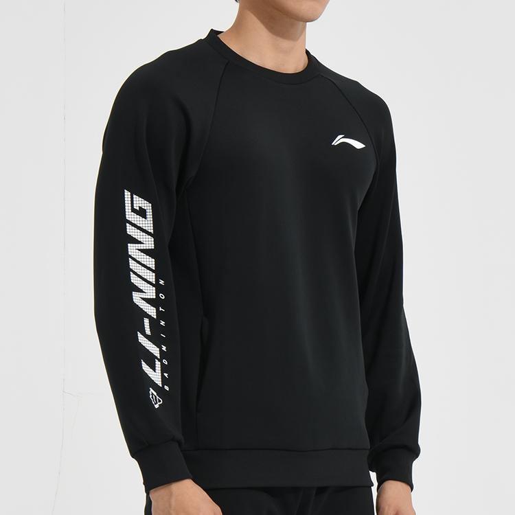 Li Ning Badminton Series Large Logo Applique Casual Sports Hoodie Men hoodies Black AWDSD43-1