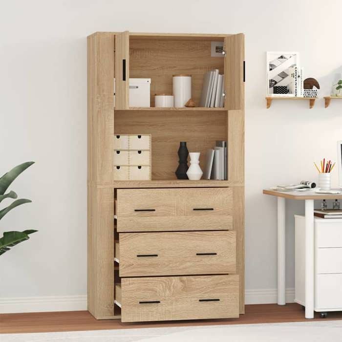 Buffet haut - Maison Exclusive - Chêne Sonoma - Bois d'ingénierie - Grand espace de rangement