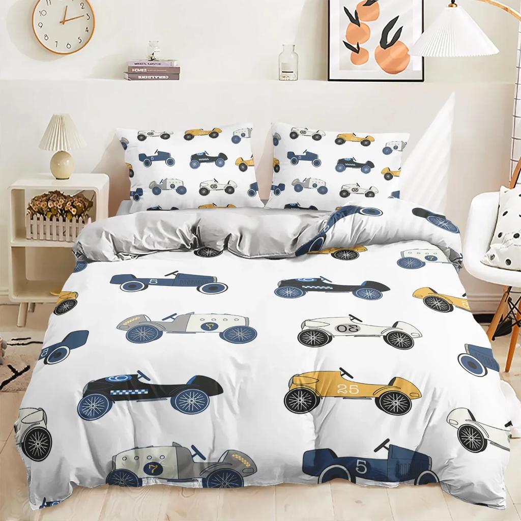 Comforter Microfiber Winter Kid Cartoon Toy Car Engineering Vehiclesbusestaxis Comforter Bedding Sets + S