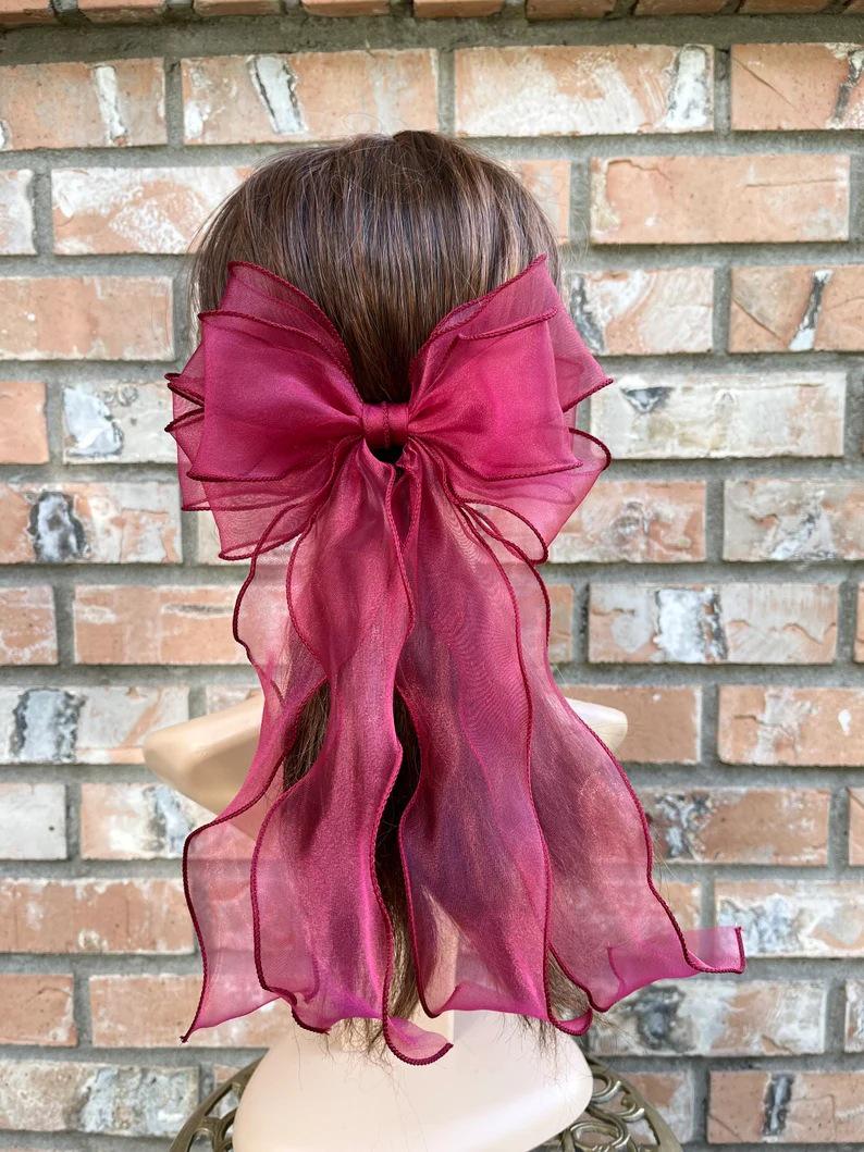 Double-Layer Pearlescent Gauze Pleated Fishtail Bow Hair Clip - Sweet and Versatile Accessory for the Stylish Princess