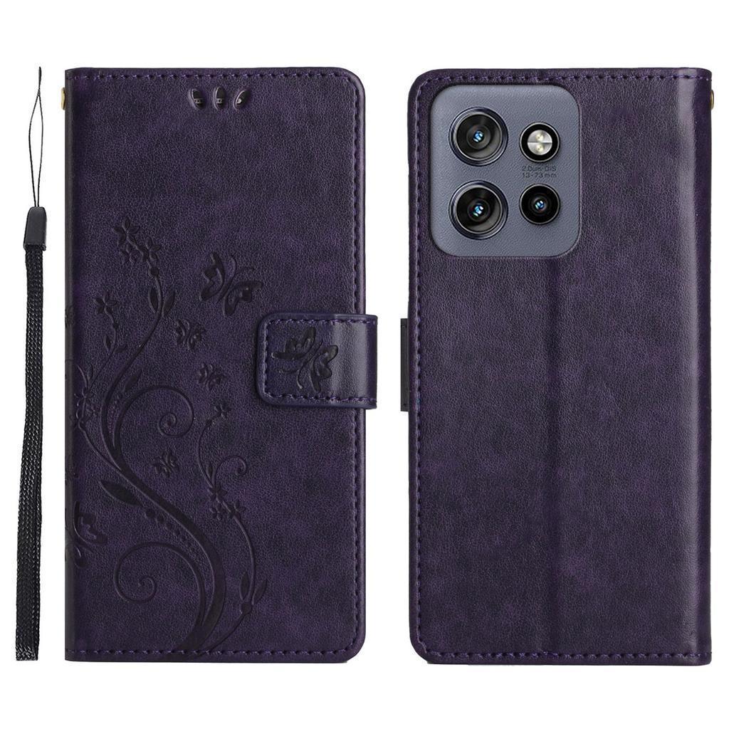 For Motorola Edge 60 Neo 5G/50 Neo 5G Leather Wallet Case Butterfly Flower Imprinted Phone Cover with Strap
