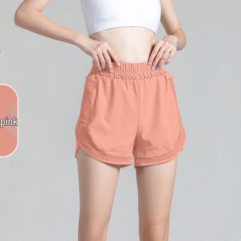 

Женские шорты для йоги и бега из сетки с эффектом двухслойности и карманами S розовый