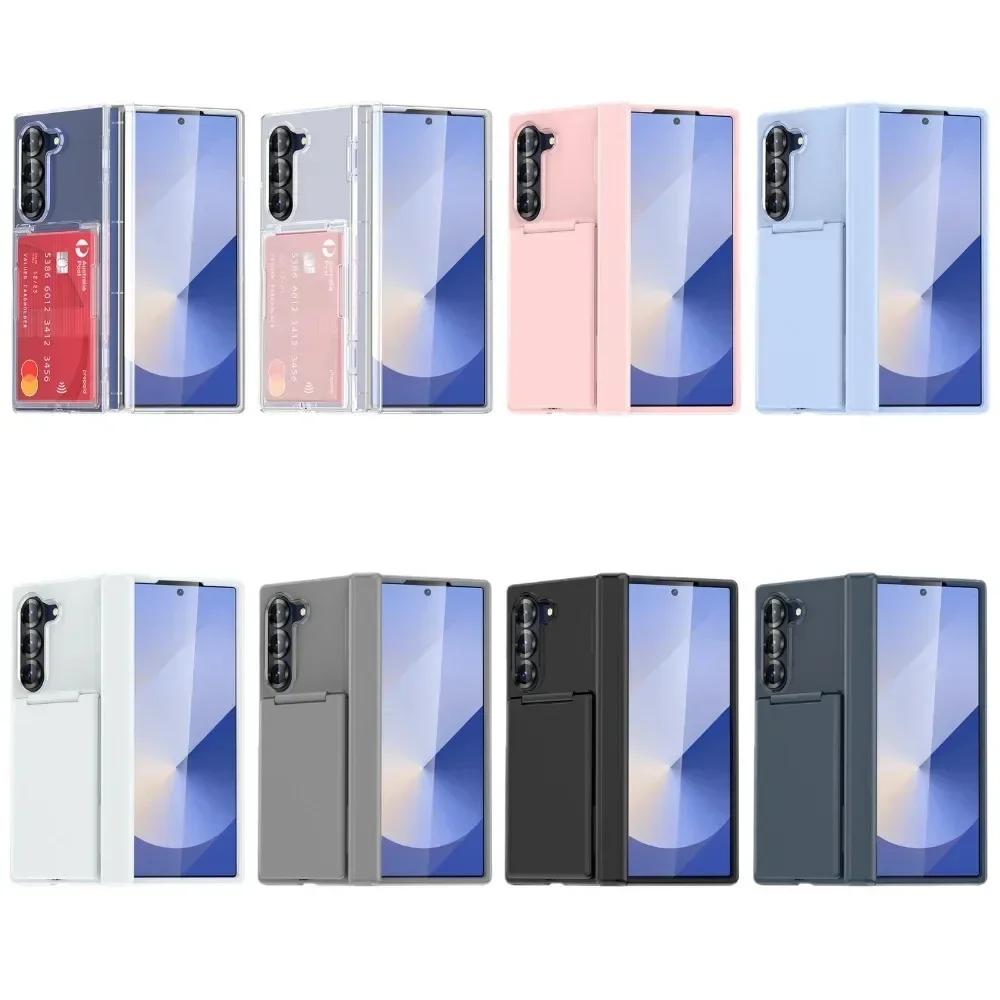 Luxury Flip Kickstand Phone Case For Samsung Galaxy Z Fold 7 6 Fold7 Fold6 5G Folding Bracket Matte Cover with Card Holder