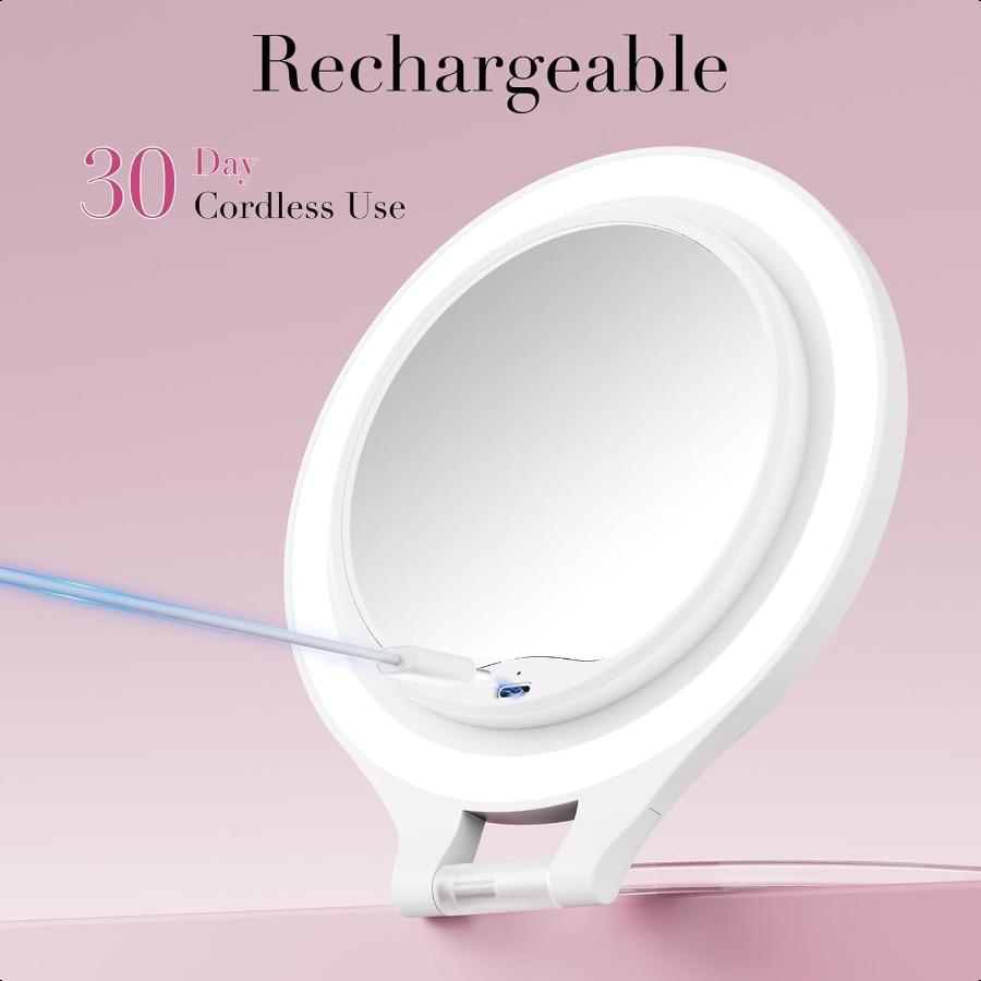 Magnifying Mirror with Light 10X 1X Double Sided Travel Mirror with Light Rechargeable Makeup Mirror with 3 Color Setting Adjus