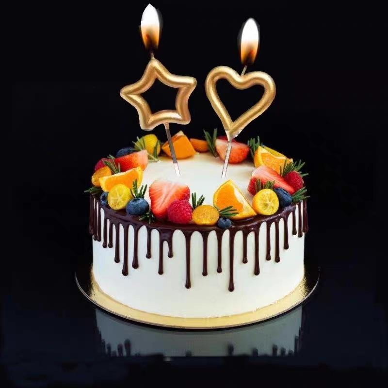 

Romantic Heart-Shaped Birthday Cake Decoration with Candle & Star Insert Heart Decoration золотой
