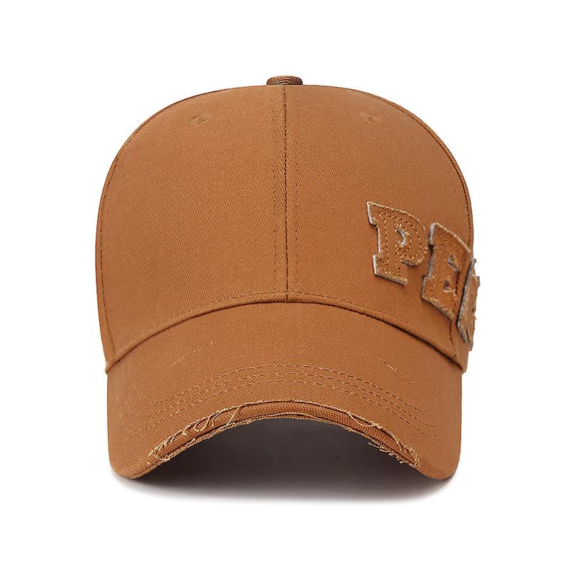 Korean Style Ripped Edge Baseball Cap with Patch Letters - Versatile Duckbill Hat for Women