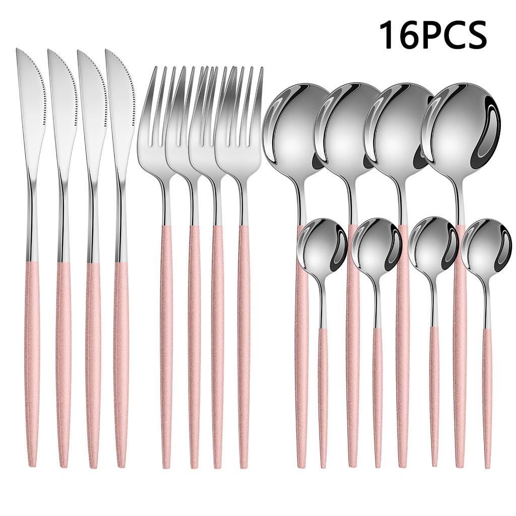 16pcs Household Stainless Steel Tableware Set Western Steak Knife Fork Spoon Tableware Hotel Restaurant Tableware