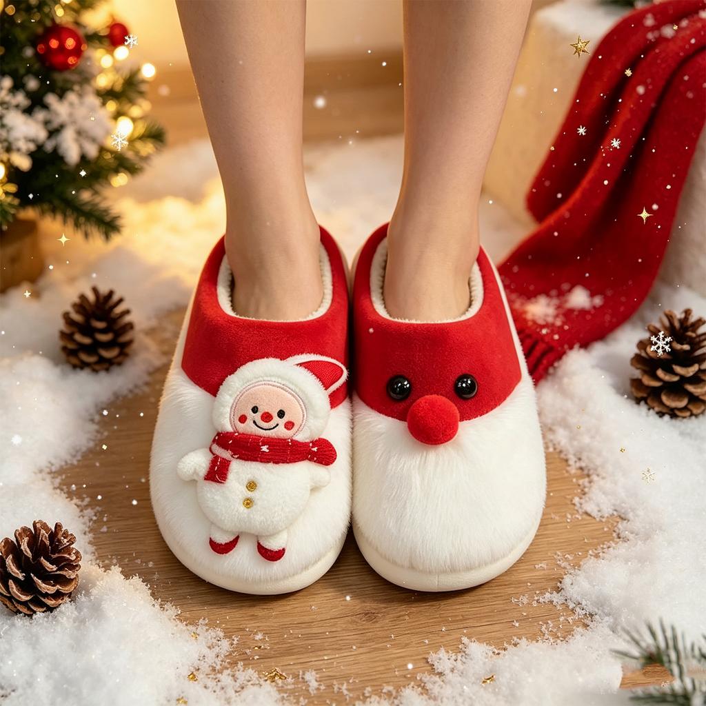 Women's Christmas Santa Warm Cozy Cotton Slippers for Winter Indoor Home and Daily Wear