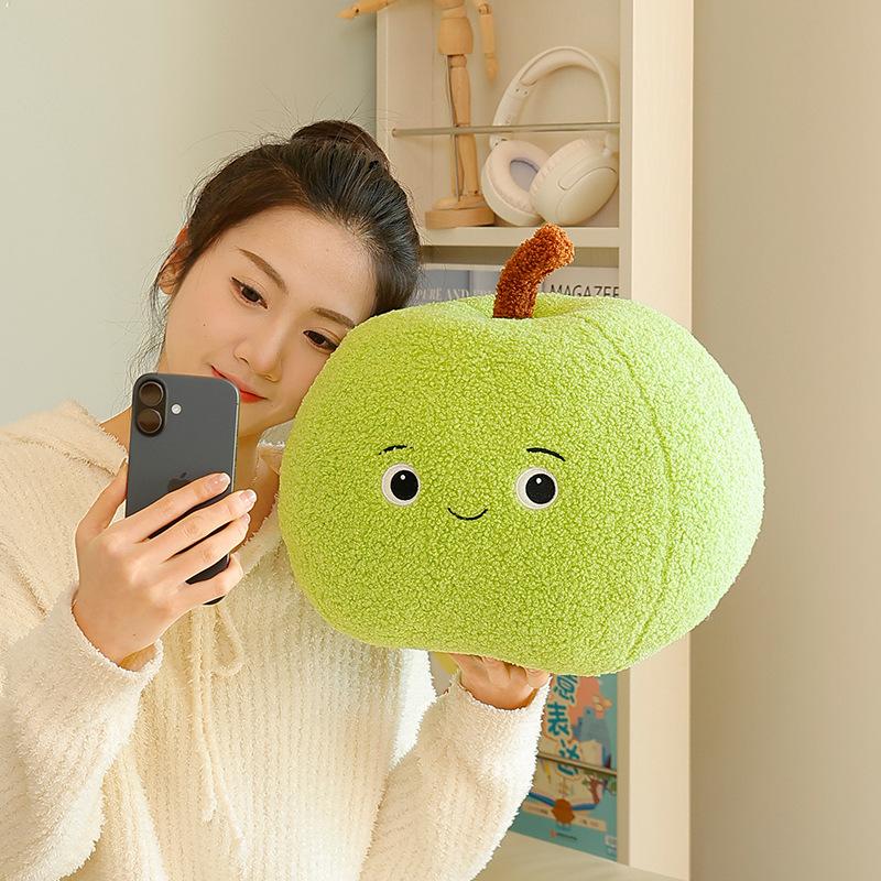 Kawaii Rotes / Grünes Apfel Plüschtier Gefüllt Niedliches Obstkissen Rückenstützkissen Sofa Stuhl Dekor Geschenk