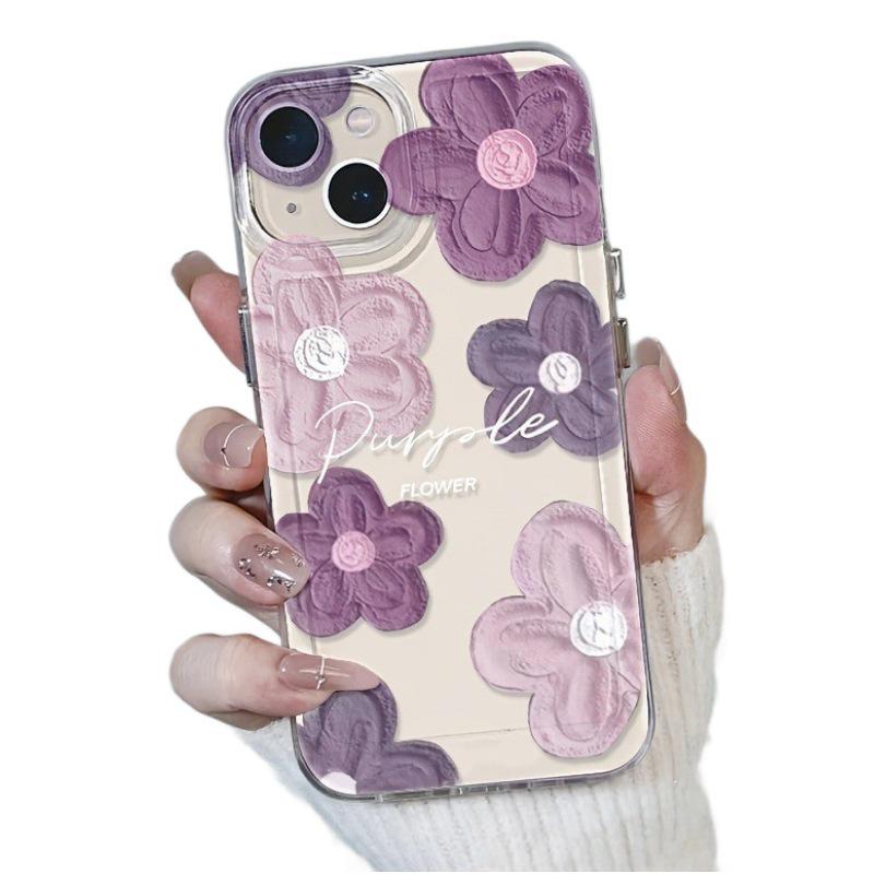 Pink Purple Floral Soft Silicone Case for Apple iPhone 16/15/14/13/12/11 - High Transparency